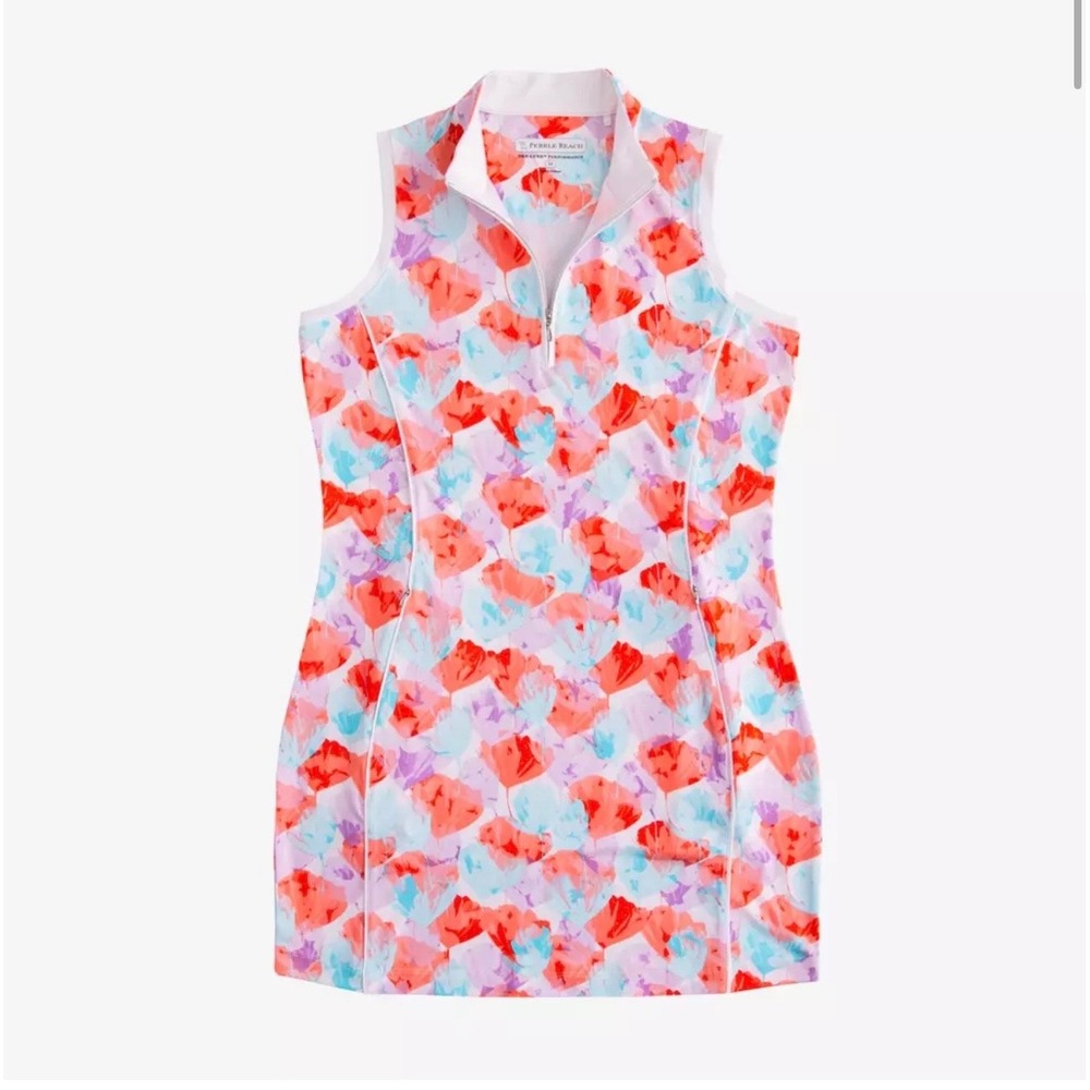 Pebble Beach Dry-Luxe Performance Golf Dress XL Floral Sleeveless Zip Mock Neck